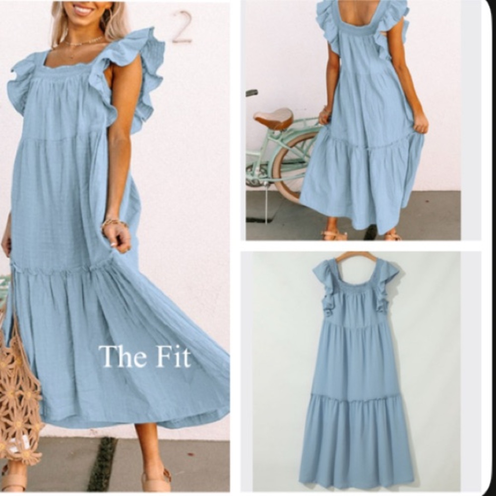 Light Blue Ruffle Maxi Dress | Size Small